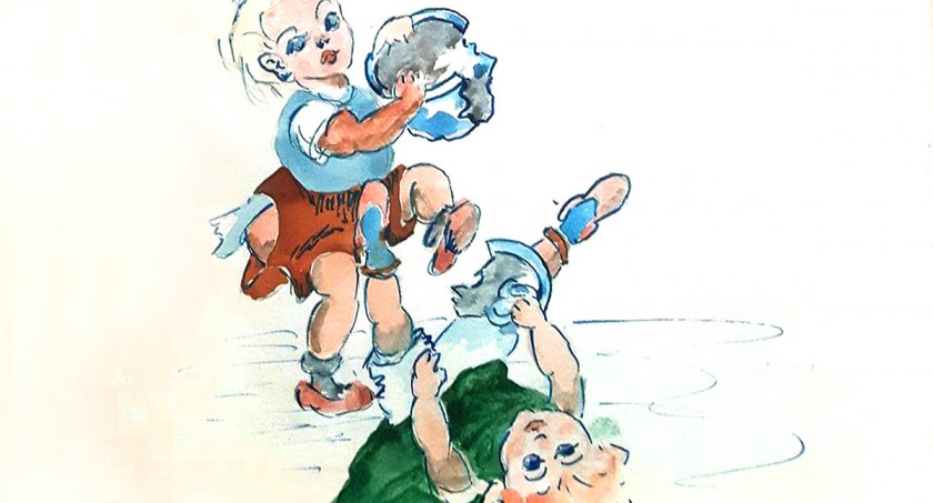 Bawiące się dzieci. Jeden z rysunków ozdabiających kronikę przechowywaną w Bytowskim Centrum Kultury